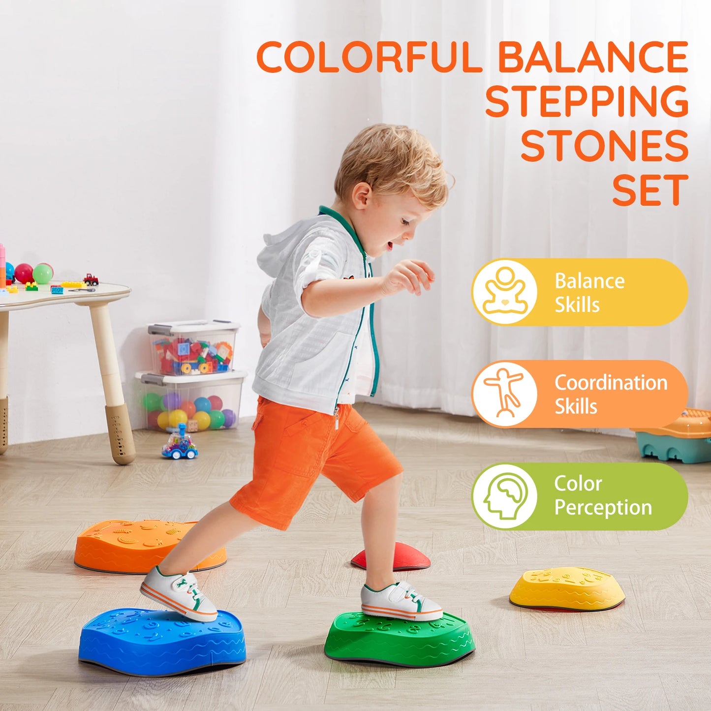 SucceBuy 5PCS Balance Stepping Stones – Montessori Sensory Training Toys for Kids, Tactile Development, Party & Social Games