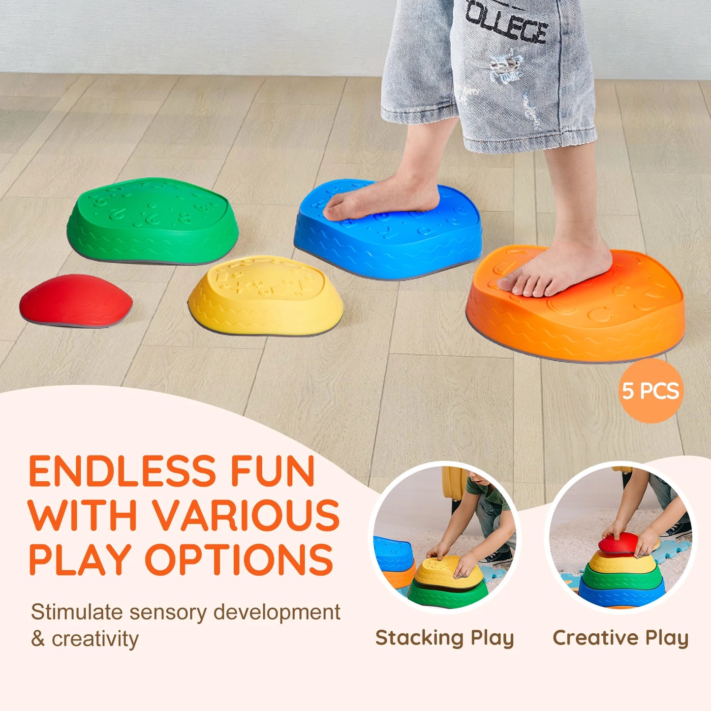 SucceBuy 5PCS Balance Stepping Stones – Montessori Sensory Training Toys for Kids, Tactile Development, Party & Social Games