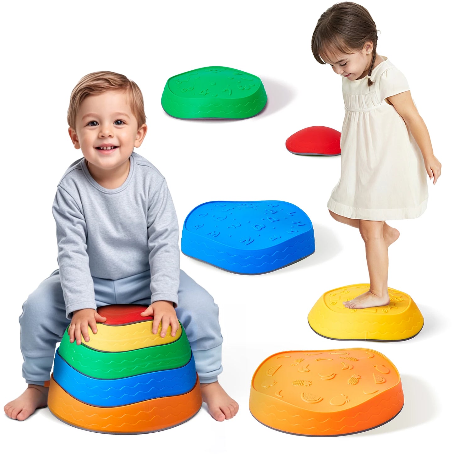 SucceBuy 5PCS Balance Stepping Stones – Montessori Sensory Training Toys for Kids, Tactile Development, Party & Social Games
