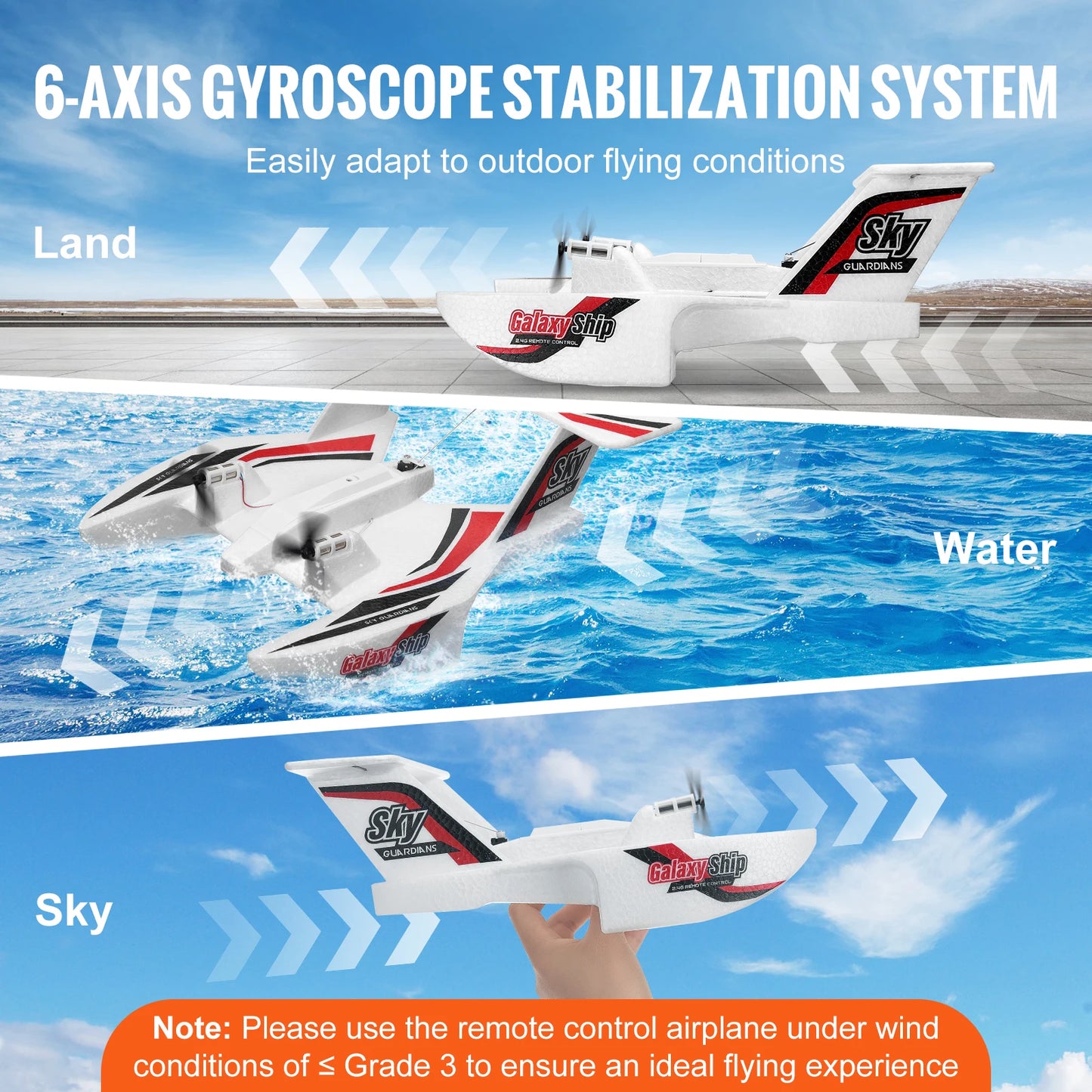 SucceBuy EPP Foam RC Plane – 2.4G 3CH Remote Control Glider Air & Water Land Flying Aircraft Toy for Boys